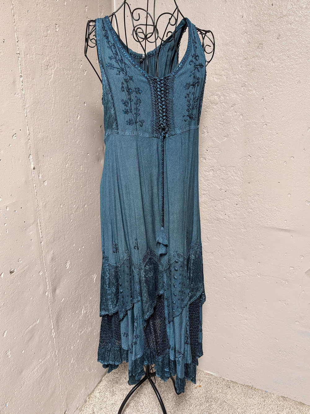 Sapogee Teal Fairy Whimsigoth Corset Lace-Up Handkerchief Dress